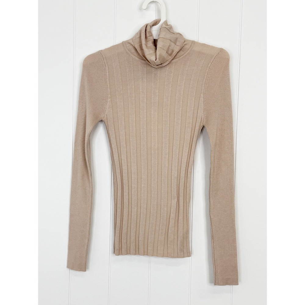 Topshop Tan Ribbed Turtleneck Sweater Top NWT Women XS Rib Knit Long‎ Sleeve